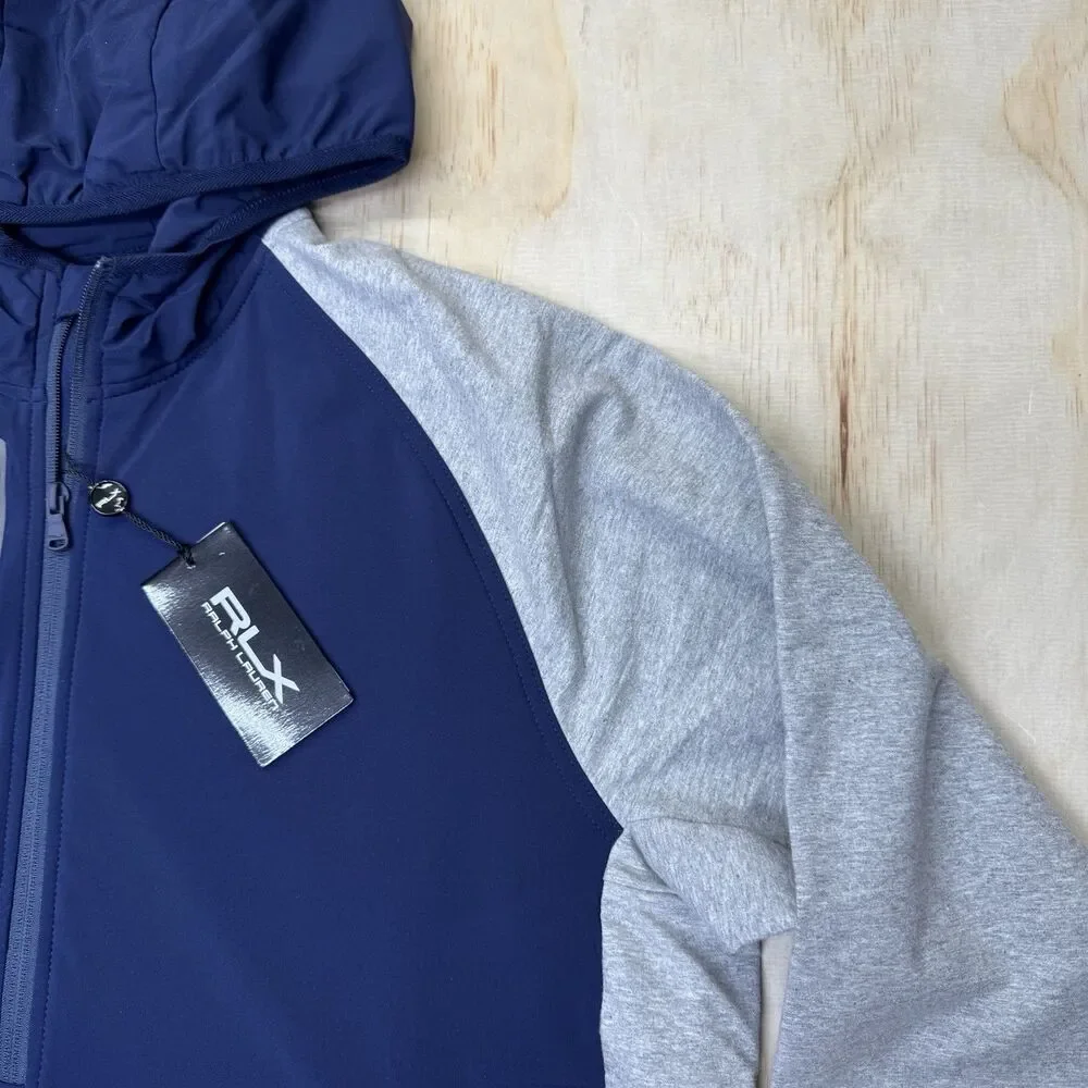 NEW RLX Golf Ralph Lauren Mens Performance Terry 1/2-Zip Hoodie 2XL Blue Gray